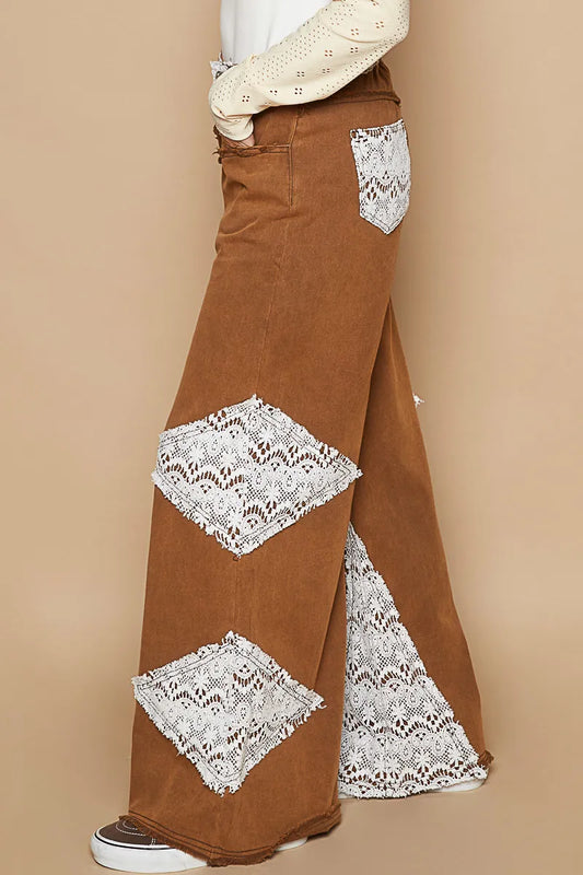 POL Lace Trim Wide Leg Pants - Tigbul's Variety Fashion Shop