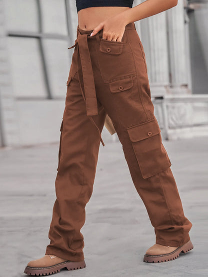 High-Waisted Multi-Pocket Cargo Jeans - Tigbul's Variety Fashion Shop