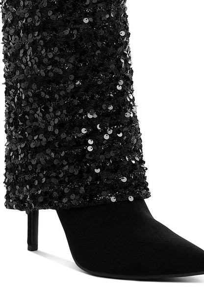 Sin City Sequinned Fold-Over Calf Boots - Tigbul's Variety Fashion Shop