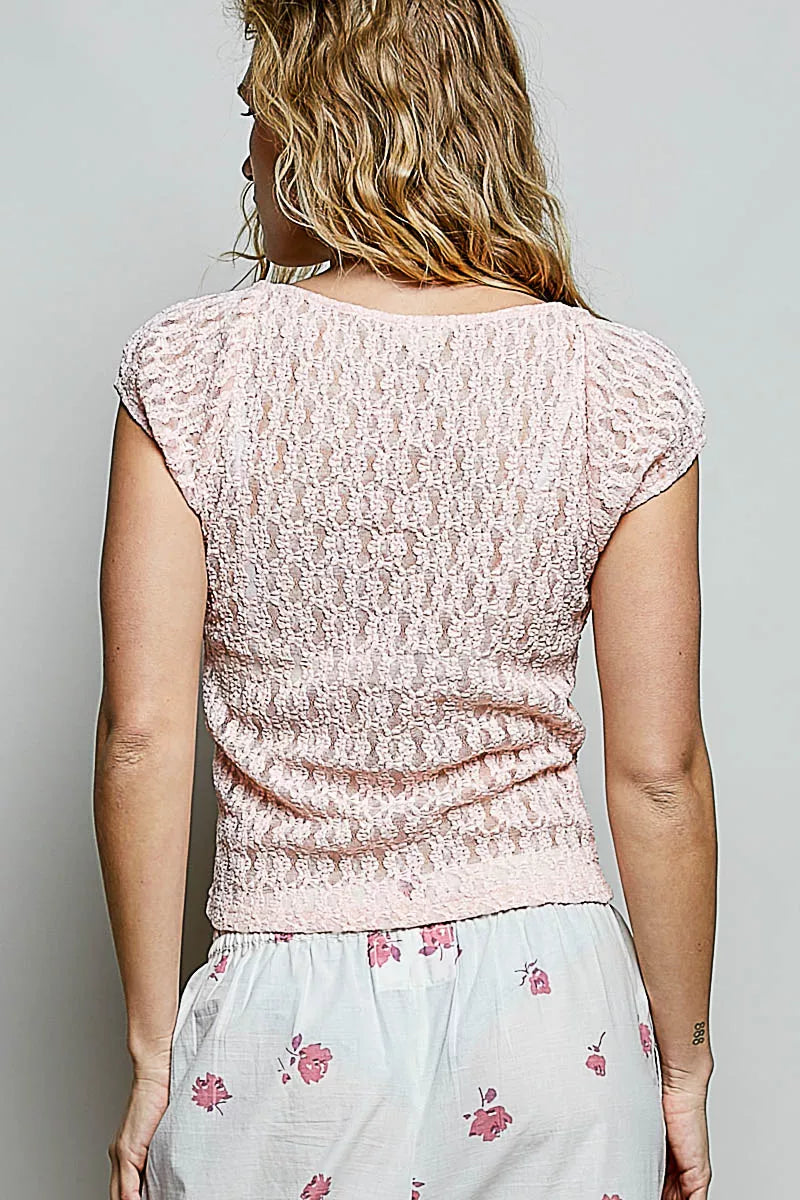 POL Sweetheart Neck Lace Short Sleeve Top - Tigbul's Variety Fashion Shop