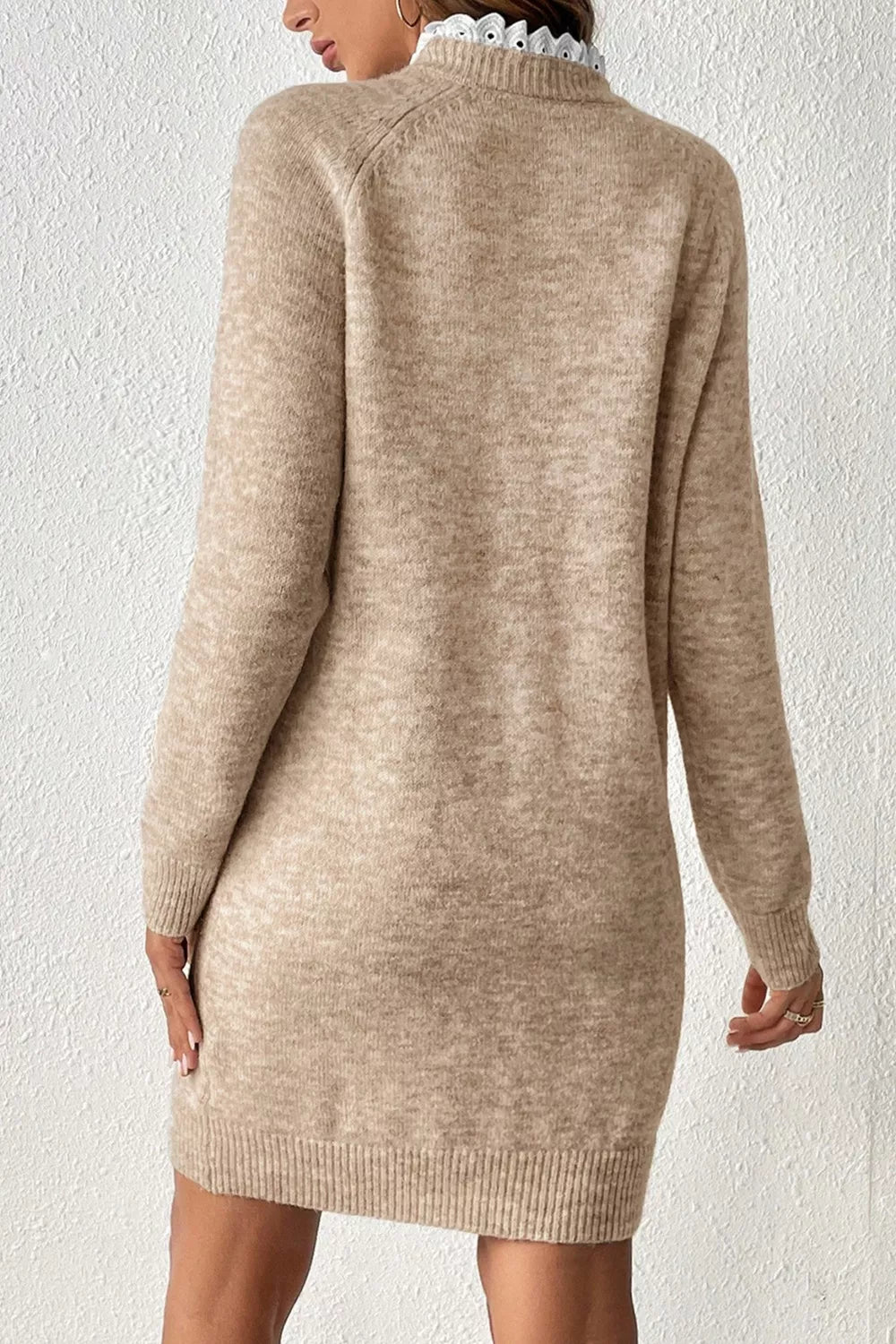 Ribbed Hem Raglan Sleeve Sweater Dress - Tigbul's Variety Fashion Shop