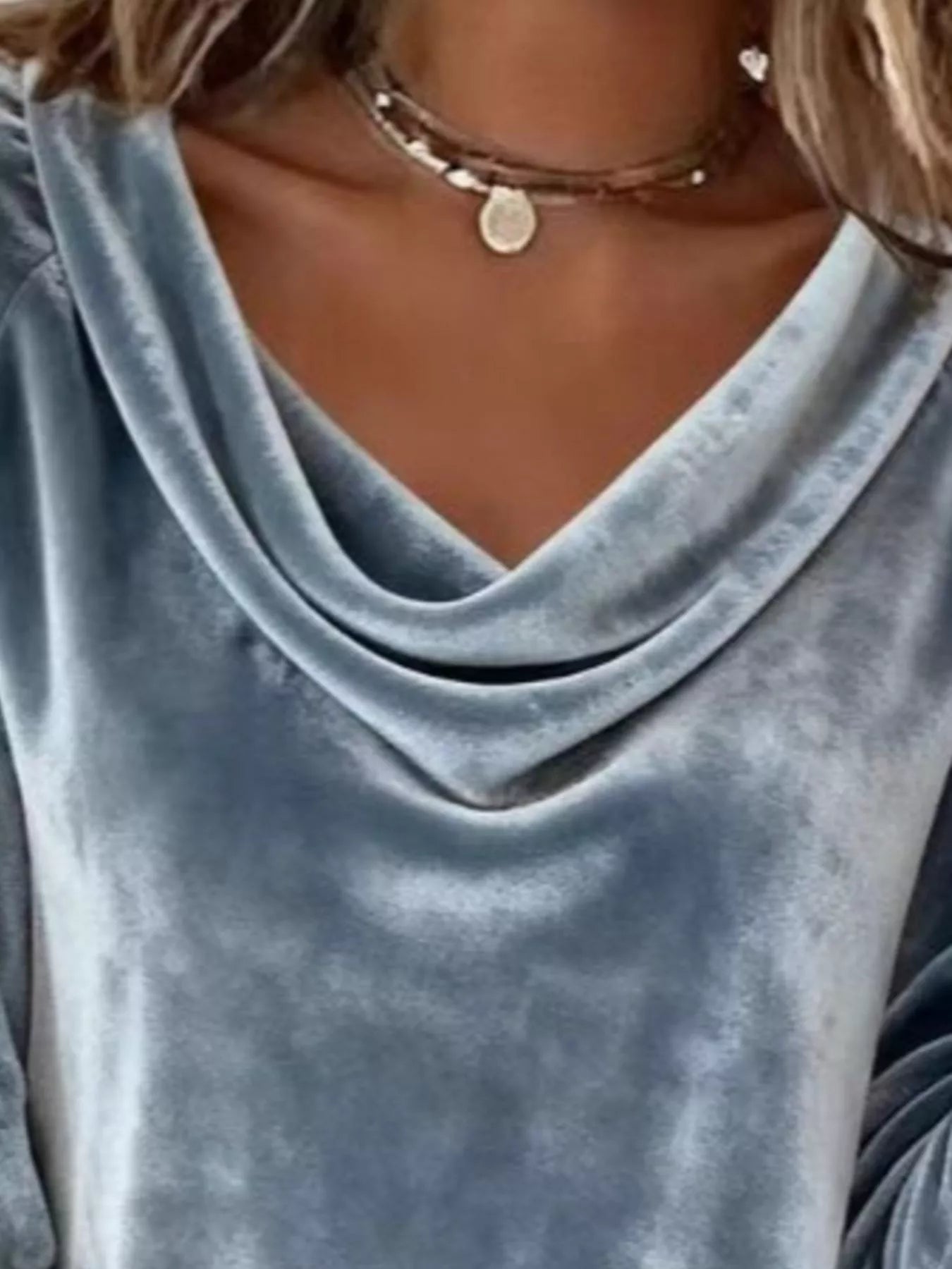 Velvet Cowl Neck Long Sleeve T-Shirt - Tigbul's Variety Fashion Shop