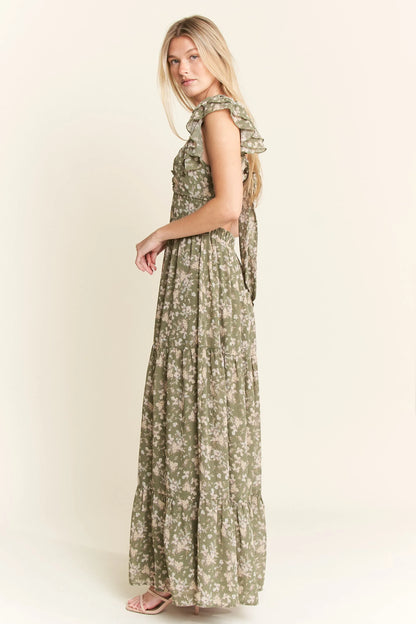 Sage Green Ruffle Sleeve Tiered Maxi Dress - Tigbul's Variety Fashion Shop