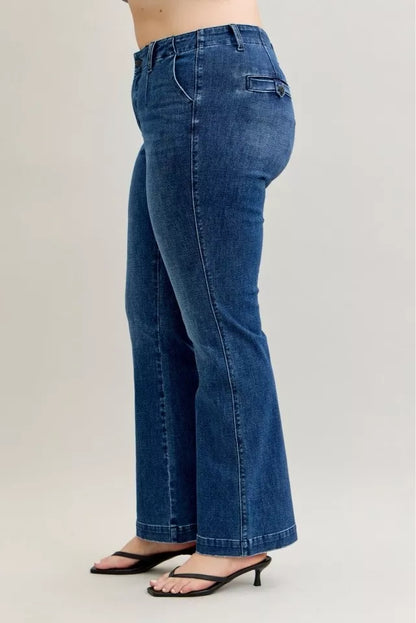 Judy Blue Full Size Mid Rise Bootcut Jeans with Welt Pockets Plus Size - Tigbul's Variety Fashion Shop