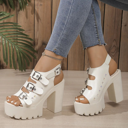 Buckle Platform Block Heels Sandals - Tigbul's Variety Fashion Shop