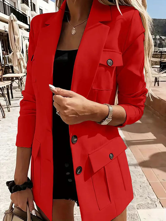 Lapel Collar Long Sleeve Blazer - Tigbul's Variety Fashion Shop