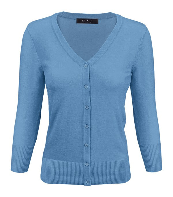 V-Neck Button Down Knit Cardigan Sweater - Tigbul's Variety Fashion Shop