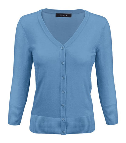 V-Neck Button Down Knit Cardigan Sweater - Tigbul's Variety Fashion Shop