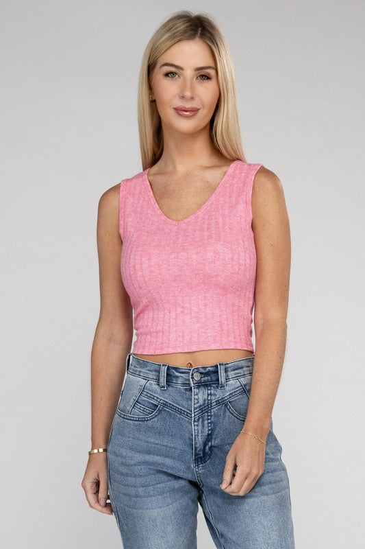 Ribbed Scoop Neck Cropped Sleeveless Top - Tigbuls Variety Fashion