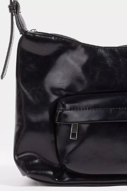 Fame Glossy Faux Leather Shoulder Bag - Tigbul's Variety Fashion Shop