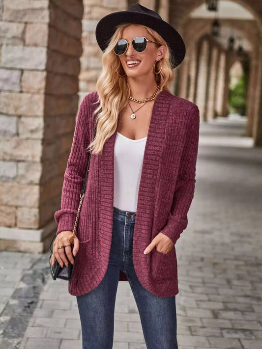Open Front Ribbed Knit Cardigan - Tigbul's Variety Fashion Shop