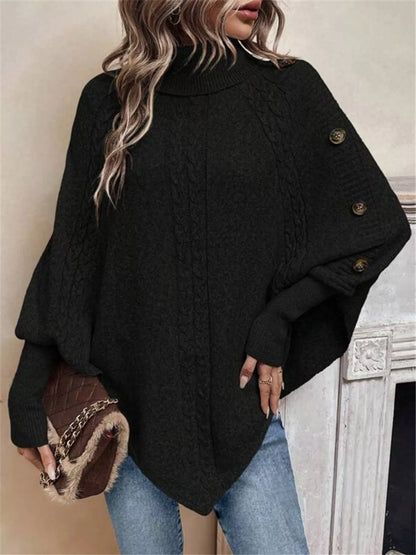 Cable Knit Turtleneck Cape Sweater - Tigbul's Variety Fashion Shop
