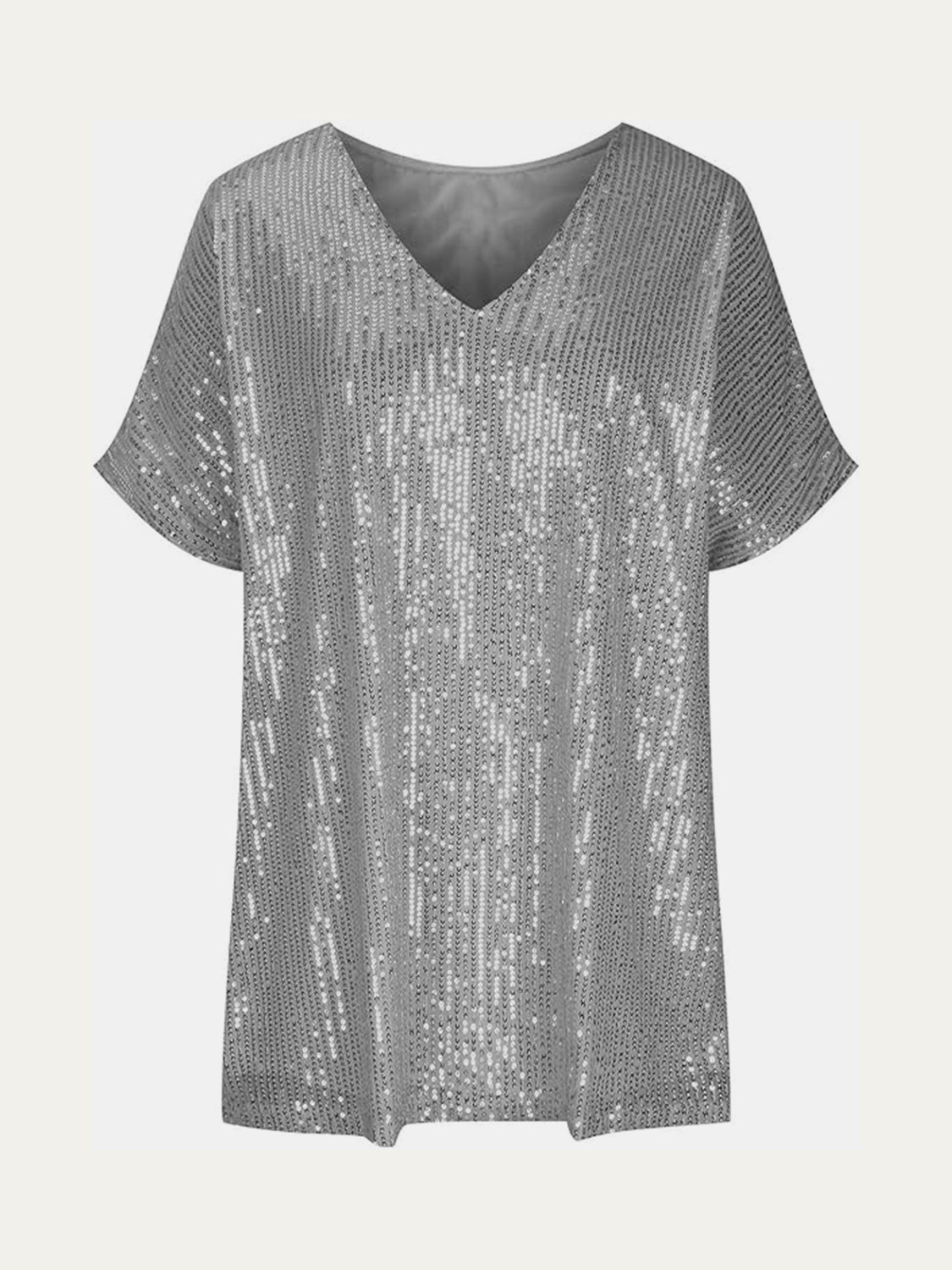 Sequin V-Neck Short Sleeve Top Blouse, Small to 3XL - Tigbul's Variety Fashion Shop