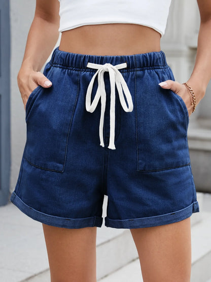 Drawstring Wash Denim Shorts - Tigbul's Variety Fashion Shop