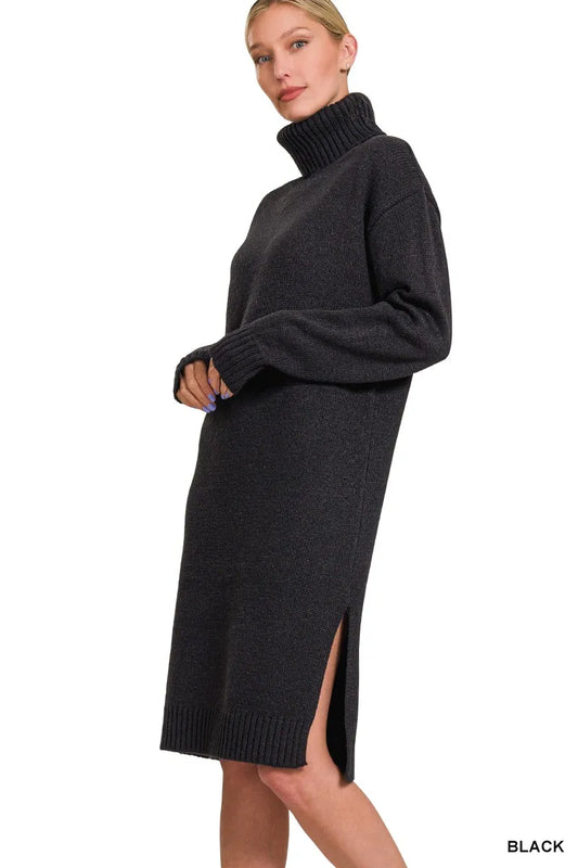 Zenana Turtle Neck Long Sleeve Midi Sweater Dress - Tigbul's Variety Fashion Shop