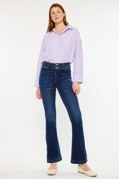 Kancan High Rise Double Waistband Flare Jeans - Tigbul's Variety Fashion Shop