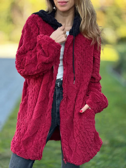 Full Size Zip Up Long Sleeve Fleece Jacket Plus Size - Tigbul's Variety Fashion Shop