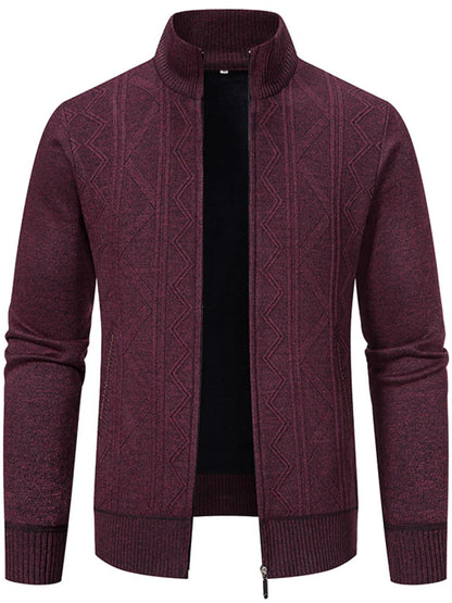 Men's Plus Size Zip-Up Cardigan with Stand Collar - Tigbul's Variety Fashion Shop
