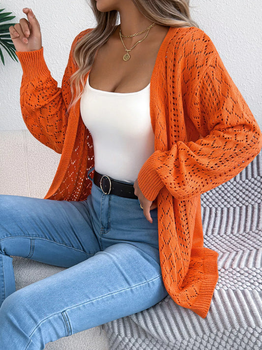 Openwork Open-Front Long Sleeve Cardigan - Tigbul's Variety Fashion Shop
