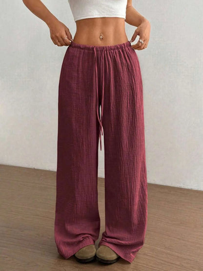 Wide Leg Drawstring Casual Pants - Tigbul's Variety Fashion Shop
