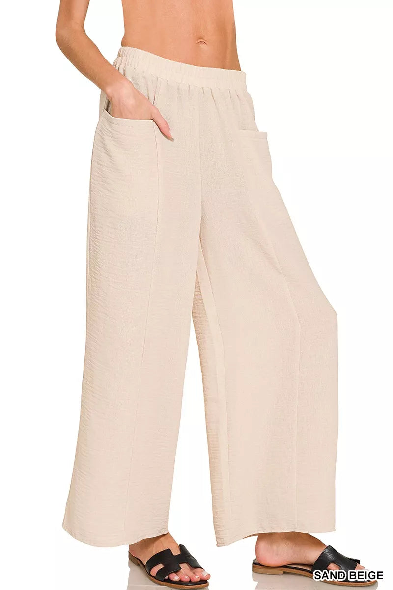 Zenana Woven Airflow Elastic Waistband Pants - Tigbul's Variety Fashion Shop