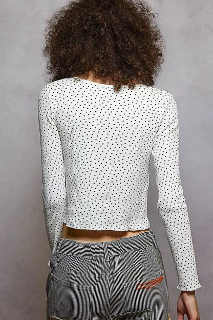 POL Button Down Polka Dot Ribbed Cardigan - Tigbul's Variety Fashion Shop