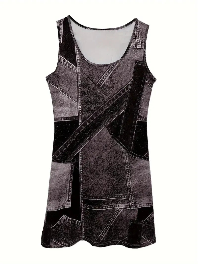 Patchwork Scoop Neck Denim Tank Dress - Tigbul's Variety Fashion Shop
