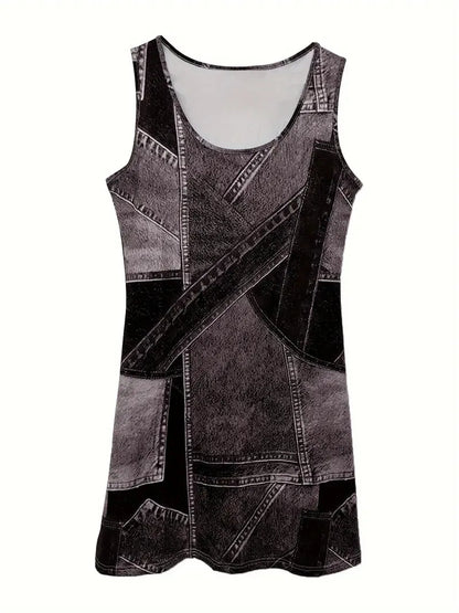 Patchwork Scoop Neck Denim Tank Dress - Tigbul's Variety Fashion Shop