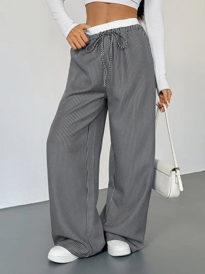 Striped Wide Leg Drawstring Pants - Tigbul's Variety Fashion Shop