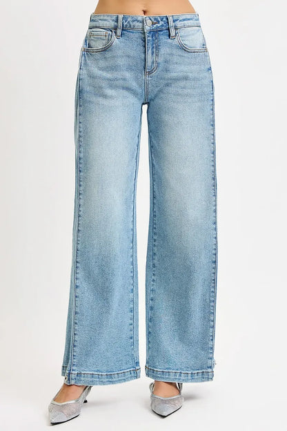 RISEN Mid Rise Wide Barrel Transferable Leg Snap Jeans - Tigbul's Variety Fashion Shop
