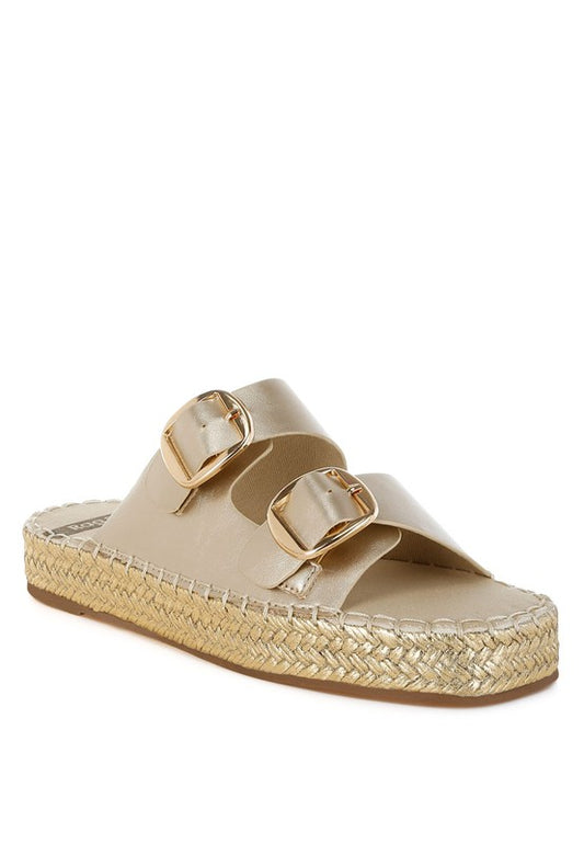 Miova Metallic Buckle Detail Espadrille Flatforms - Tigbul's Variety Fashion Shop