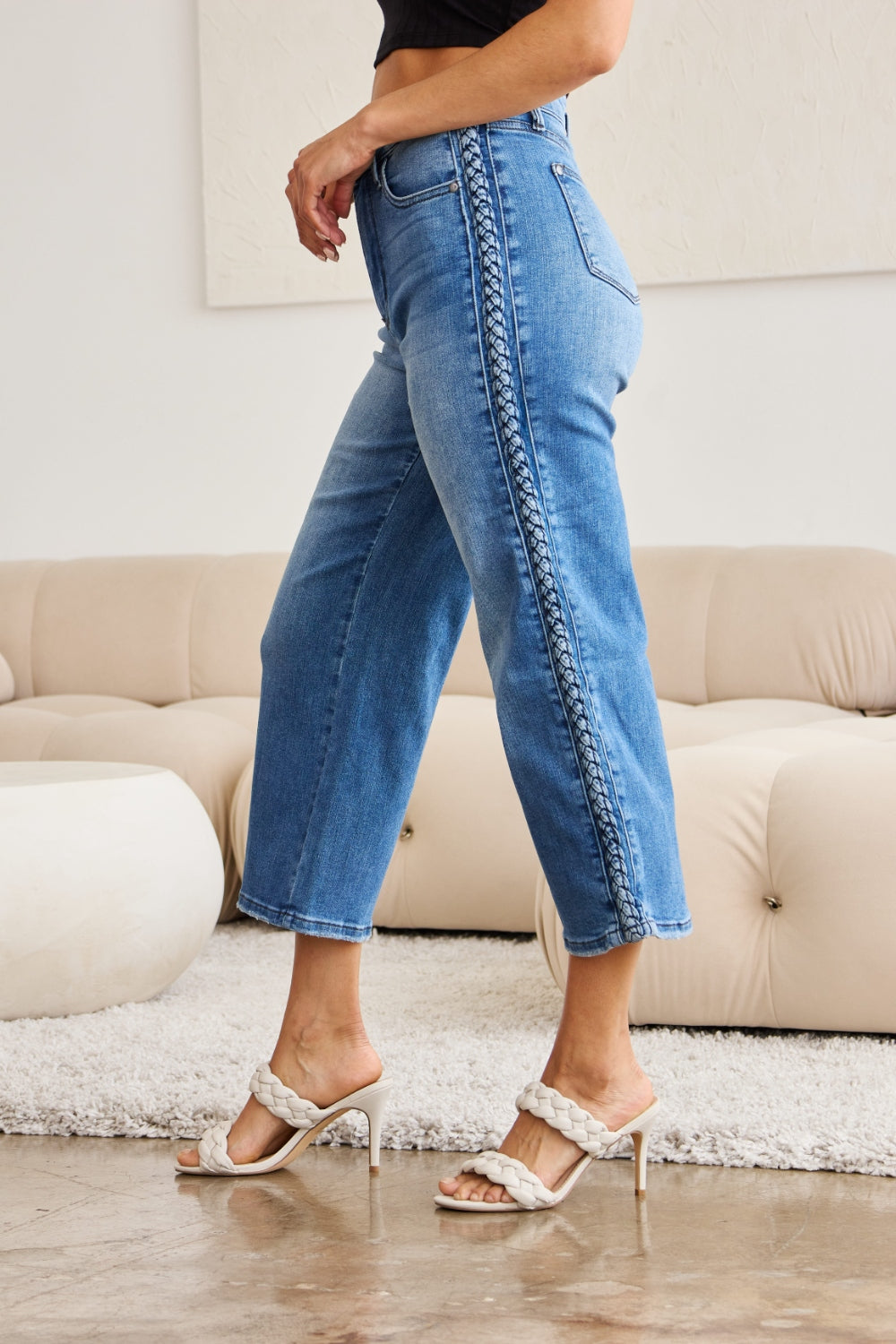 Judy Blue Full Size Braid Side Detail Wide Leg Jeans - Tigbul's Variety Fashion Shop