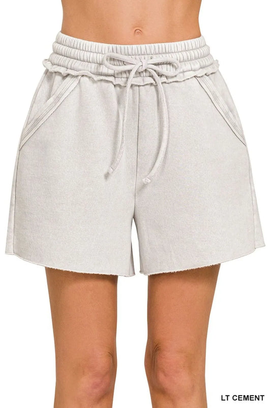 Acid Wash Fleece Drawstring Shorts With Pockets - Tigbul's Variety Fashion Shop