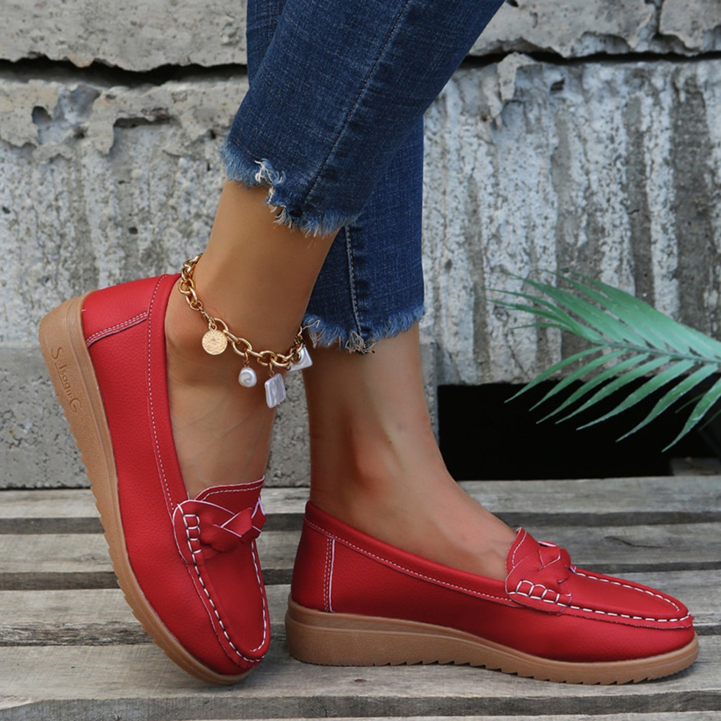 Weave Wedge Heeled Loafers - Tigbul's Variety Fashion Shop