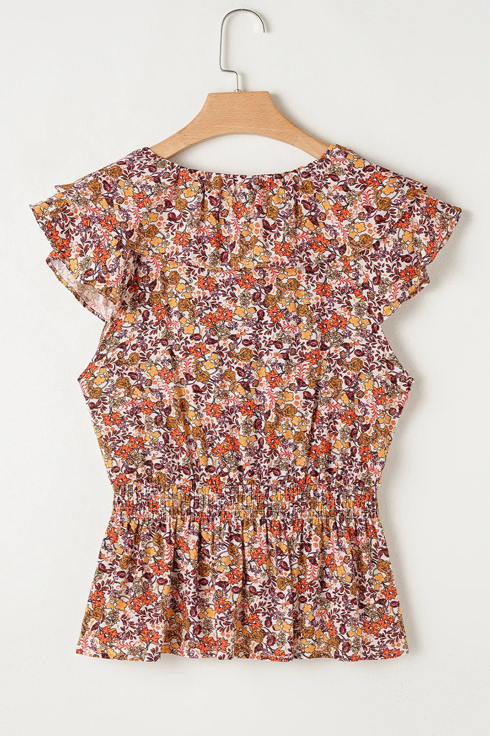 Floral Print Knot V Neck Ruffled Sleeve Blouse - Tigbul's Variety Fashion Shop