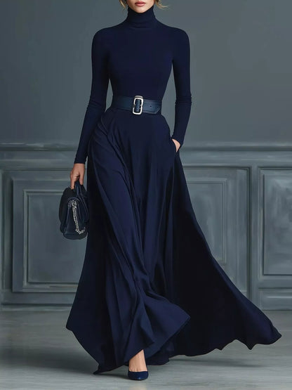 Turtleneck Long Sleeve Maxi Dress - Tigbul's Variety Fashion Shop