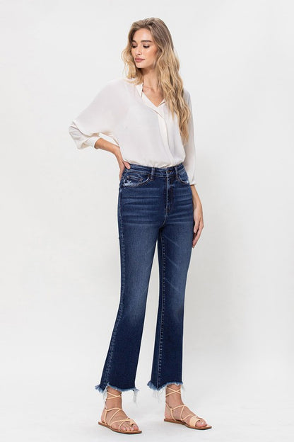 High Rise Distressed Hem Kick Flare Jeans - Tigbul's Variety Fashion Shop