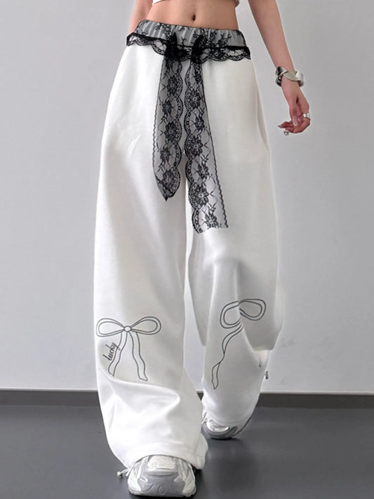 Wide Leg Pants with Lace Belt Detail - Tigbul's Variety Fashion Shop