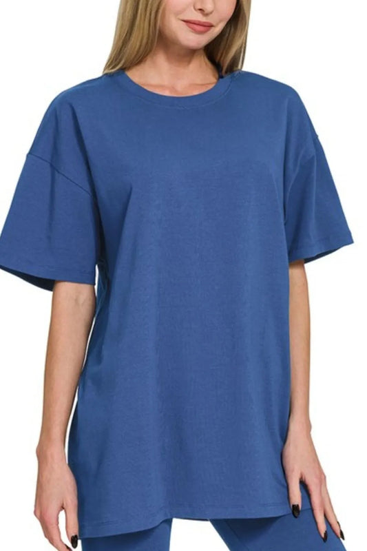 Navy Cotton Round Neck Top & Biker Shorts - Tigbul's Variety Fashion Shop