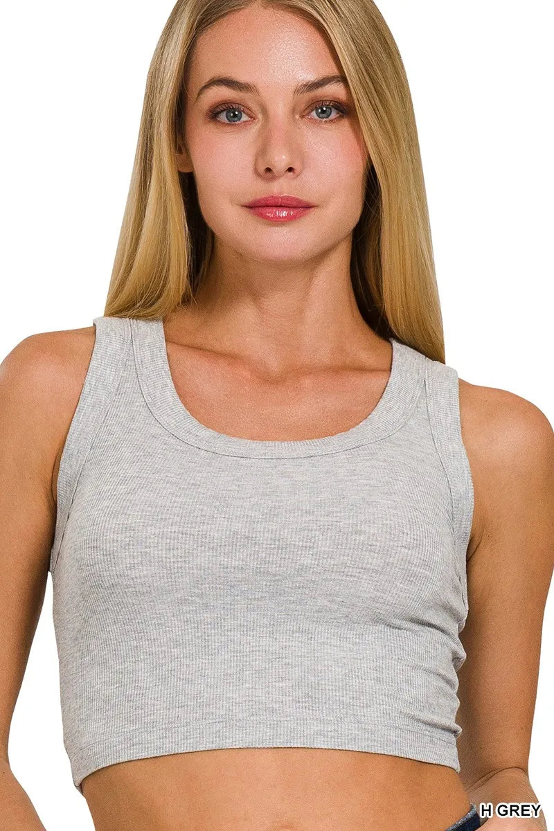 Zenana ribbed cropped tank top, H Grey scoop neck