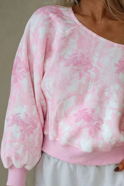 Floral Print One-Shoulder Oversized Sweatshirt - Tigbul's Variety Fashion Shop