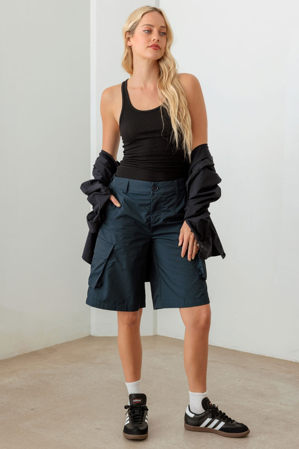 Tasha Apparel Navy Cargo Bermuda Shorts - Tigbuls Variety Fashion