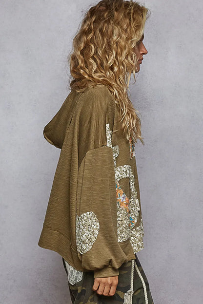 POL Peace Patch Floral Long Sleeve Hoodie - Tigbul's Variety Fashion Shop