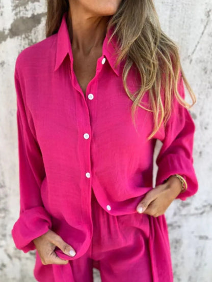 Pocketed Collared Neck Shirt and Shorts Set - Tigbul's Variety Fashion Shop