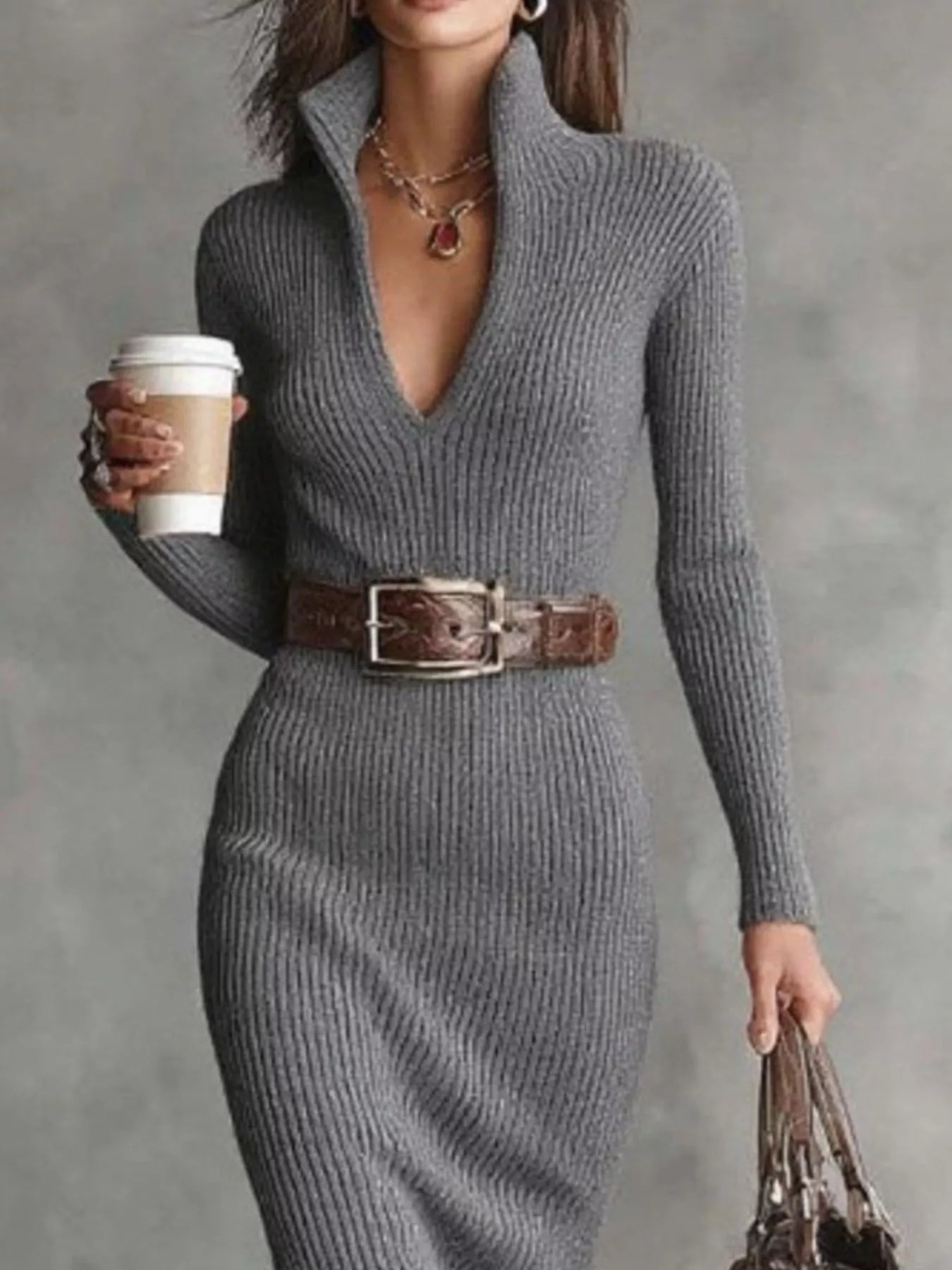 Full Size Ribbed Knit Turtleneck Sweater Dress Plus Size - Tigbul's Variety Fashion Shop