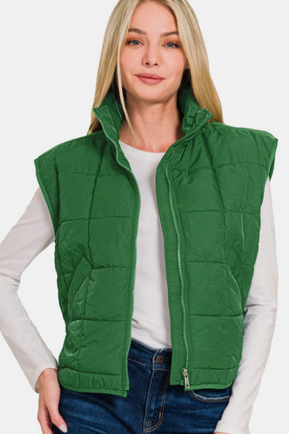 Zenana Zip Up Cropped Puffer Vest with Pockets - Tigbul's Variety Fashion Shop