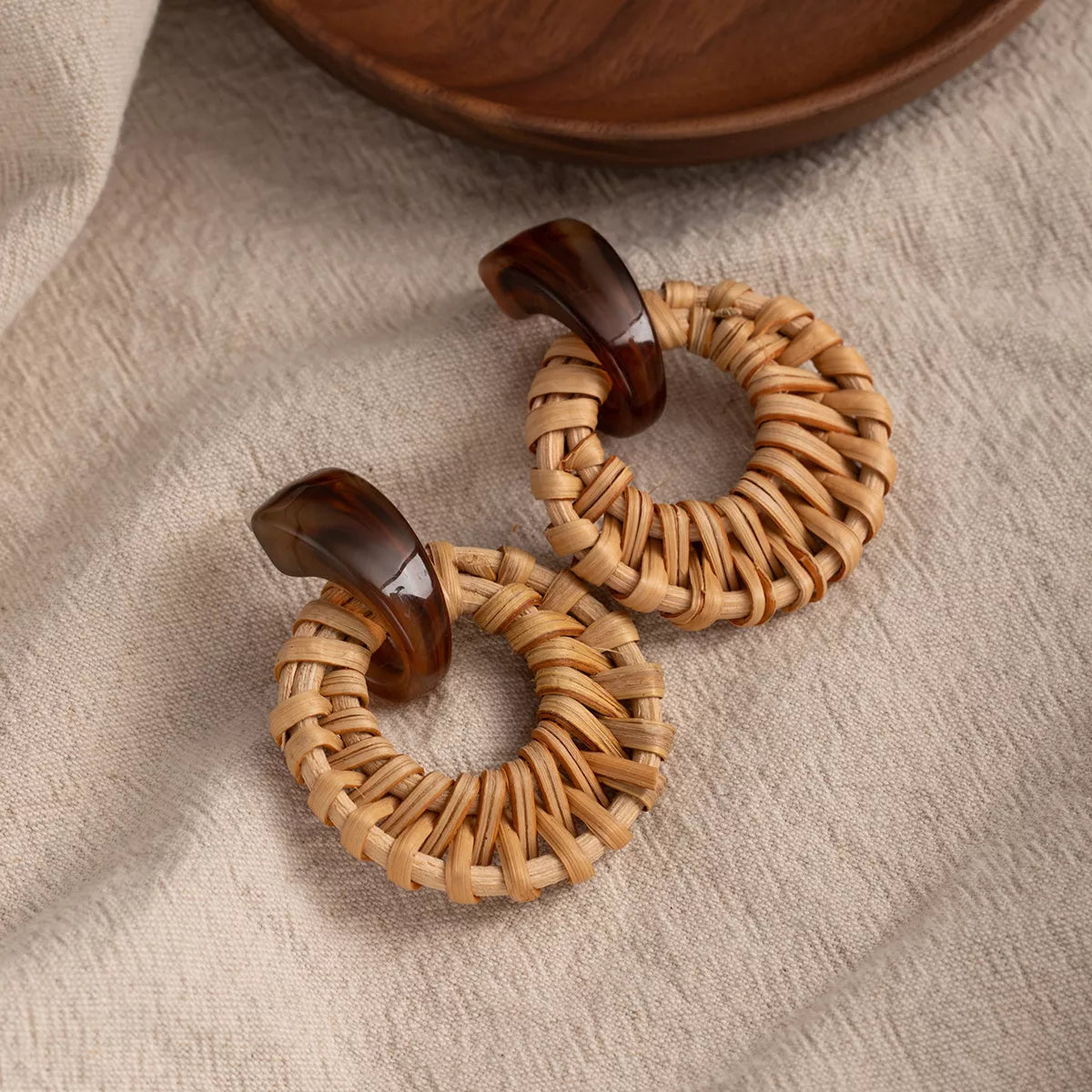 Bohemian Rattan Woven Hoop Earrings - Tigbul's Variety Fashion Shop