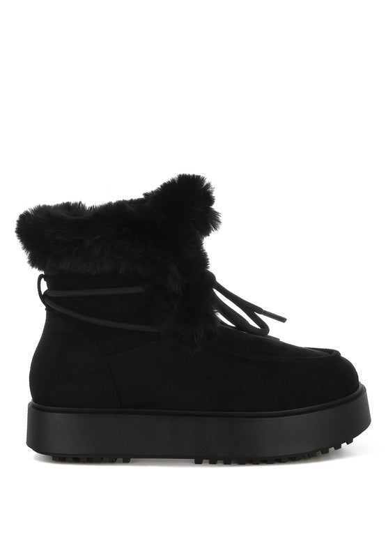 Bunting Faux Fur Collar Flatform Boots - Tigbul's Variety Fashion Shop