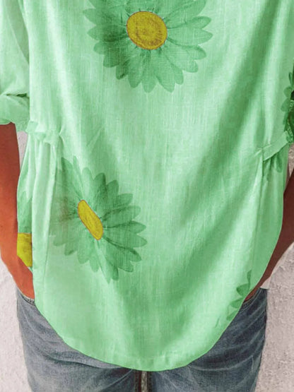 Full Size Flower Round Neck Half Sleeve T-Shirt Plus Size - Tigbul's Variety Fashion Shop