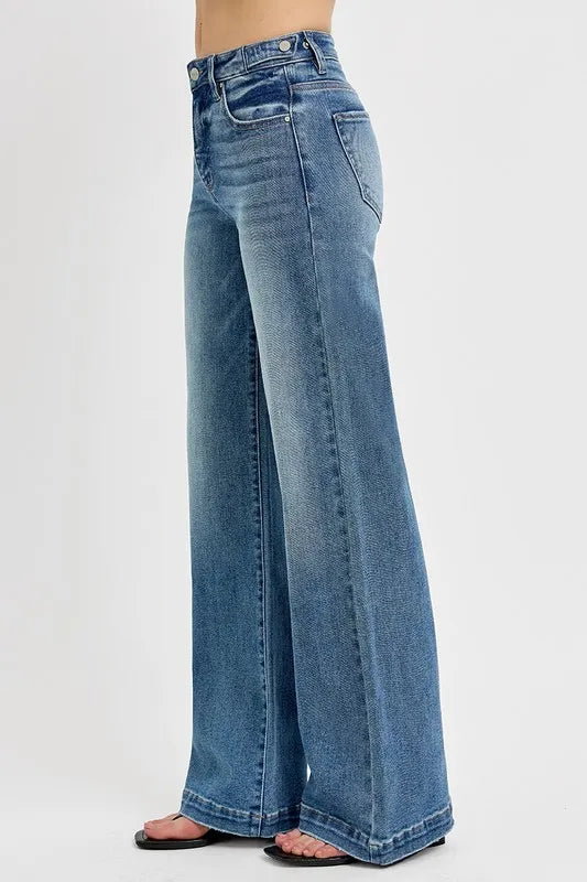 RISEN Full Size Tummy Control High Rise Wide Adjustable Waist Band Jeans Plus Size - Tigbul's Variety Fashion Shop